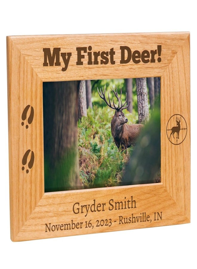 PlaqueMaker Customizable My First Deer Hunting Picture Frame, Wood, 6 x 4 inches - Image 2